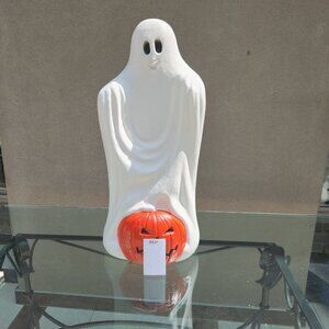 Vintage Blow Mold Ghost with Pumpkin Halloween Display 33" Home Decor 1970'S